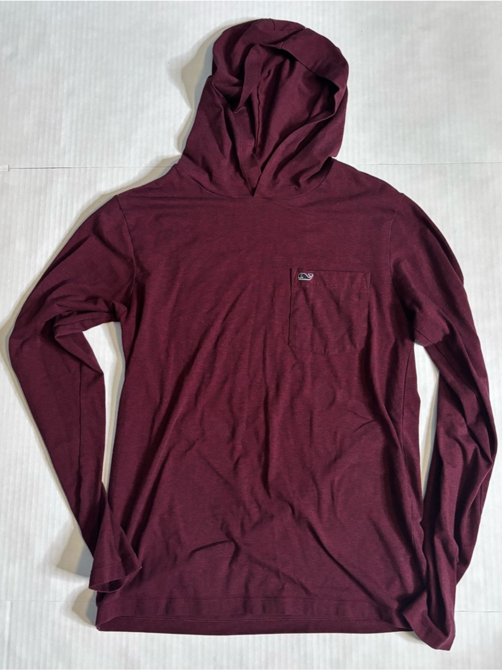Vineyard Vines Men's XS Maroon Hooded Long-Sleeve Pocket Shirt Whale Logo